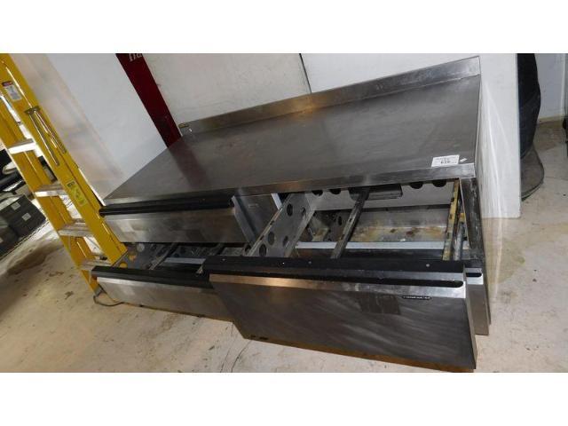 lot 27 image: Silver King 5 Drawer Freezer with Stainless Steel Work Top on Casters - Model # SKF72D - 115 Volts - 11.2 Amps - 72 x 33.5 x 36 with 3 Back Splash - Runs Freezes