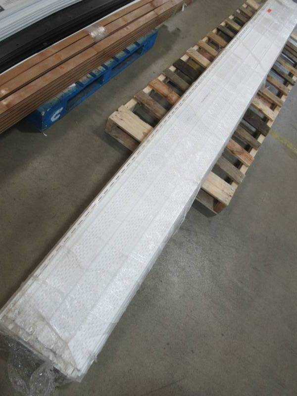 lot 104 image: 12-in x 143.75-in White Vinyl Vented Soffit, 423590 (Approximately 15 pieces)