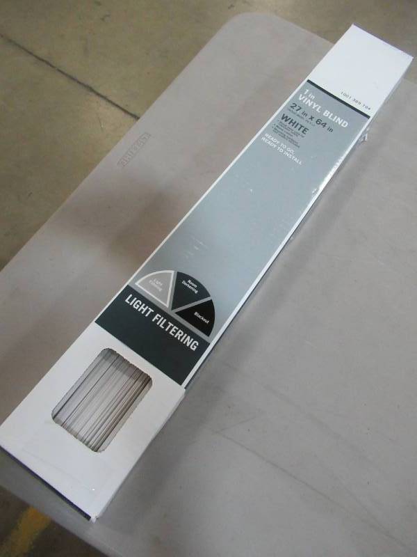 lot 51 image: 6 Cases of 6 White 1 in. Light Filtering Vinyl Blind - 27 in. W x 64 in. L, Model 1001389794