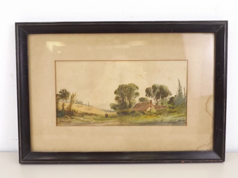 lot 23 image: Listed Artist E. Lait Wood Framed Countryside Watercolor