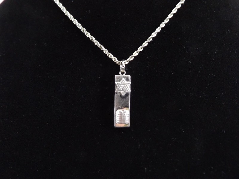 lot 57 image: .925 Sterling Silver Mezuzah Pendant and Rope Necklace