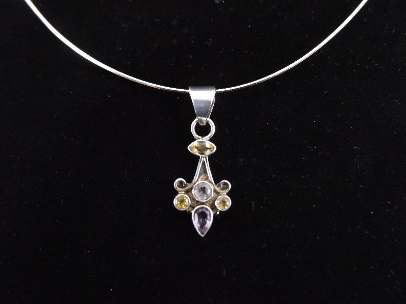 lot 60 image: .925 Sterling Silver Amethyst and Citrine Pendant and Necklace