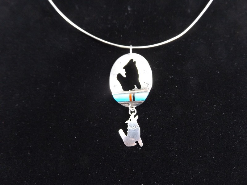 lot 59 image: .925 Sterling Silver Zuni Coyote Pendant and Necklace