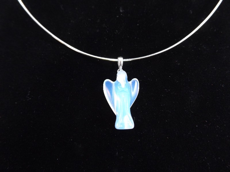 lot 61 image: .925 Sterling Silver Opalescent Angel Cherub Pendant and Necklace