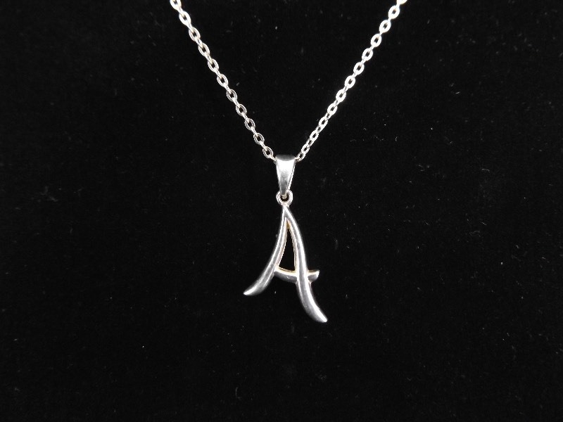 lot 67 image: .925 Sterling Silver Letter A Pendant and Necklace