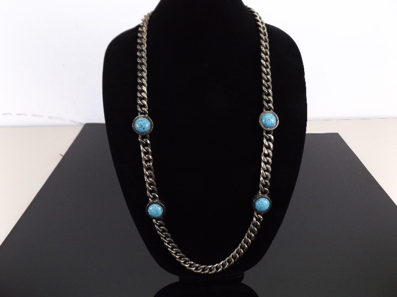lot 71 image: LARGE Silver Metal and Turquoise Statement&nbsp38 Necklace