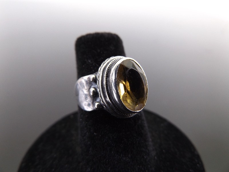 lot 87 image: .925 Sterling Silver Faceted Citrine Cocktail Ring&nbspSz 5