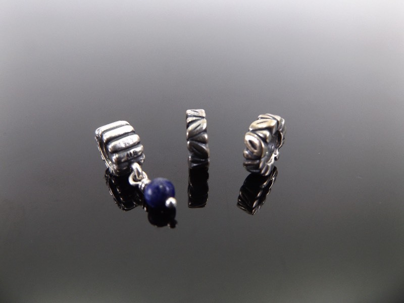 lot 143 image: 3 PANDORA .925&nbspALE&nbspLeaf Spacer Charms