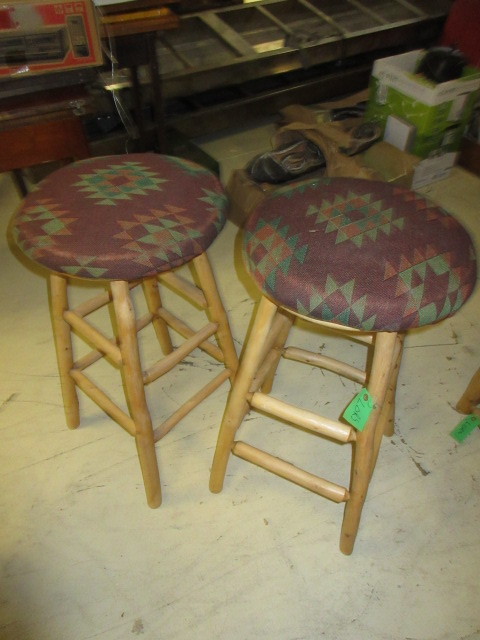 lot 512 image: TWO WOODEN BAR STOOLS