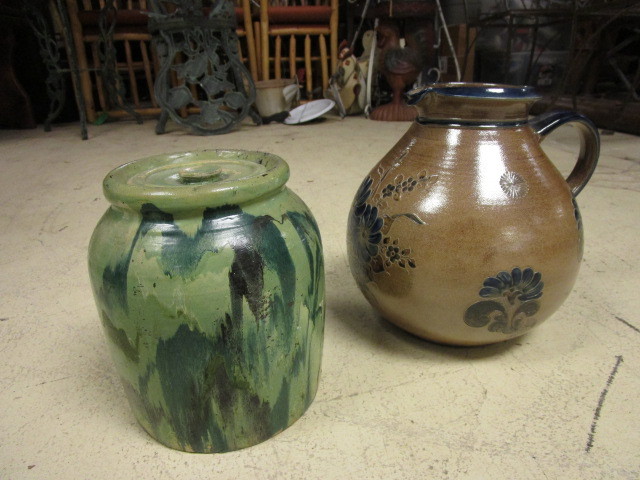 lot 531 image: POTTERY COVERED JAR AND PITCHER