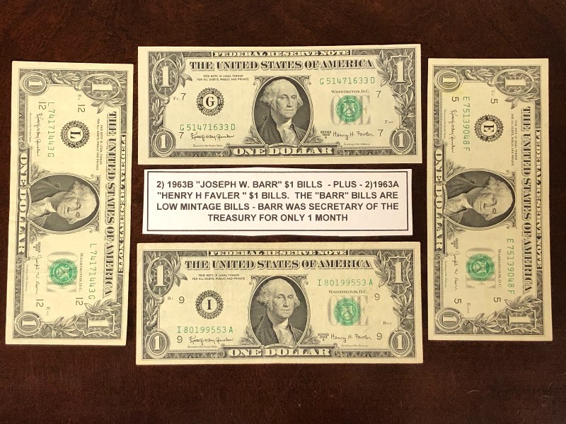 (2) 1963-B $1 Bills & (2) 1963-A $1 Bills