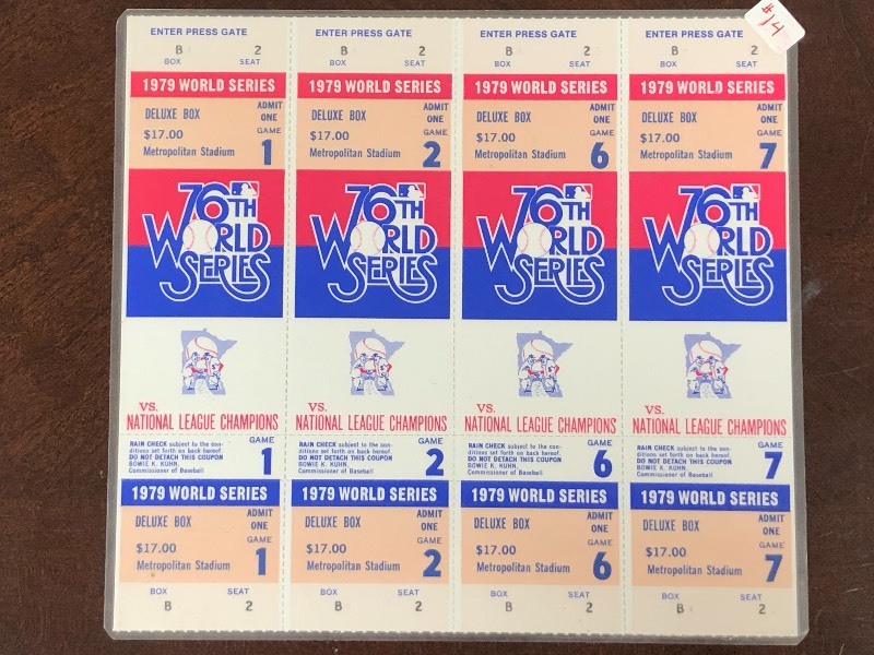 4-Ticket MN Twins--Phantom 1979 World Series Tickets