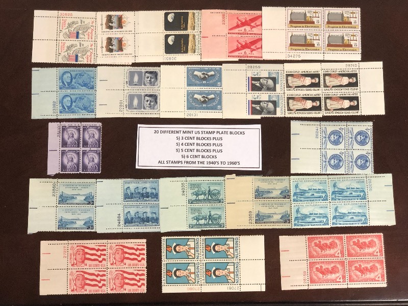 (20) Different Mint U.S. Stamp Plate Blocks