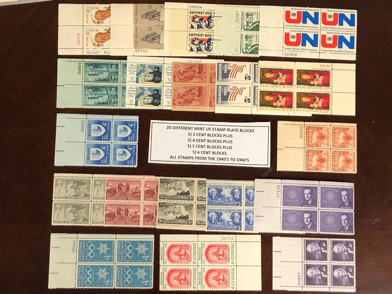 (20) Different Mint U.S. Stamp Plate Blocks