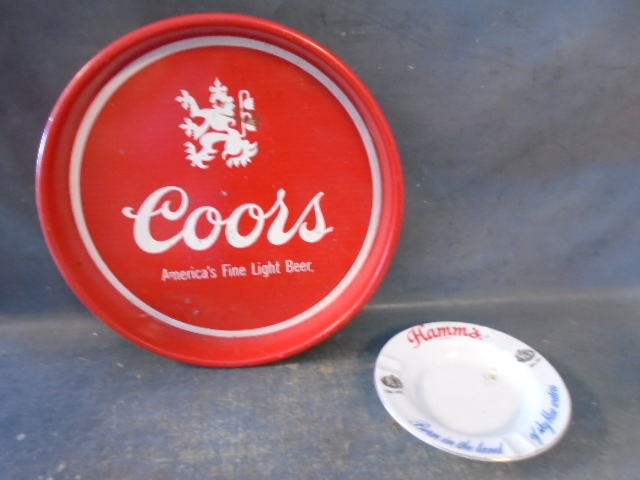 Vintage Coors Serving Tray and Hamms Ashtray