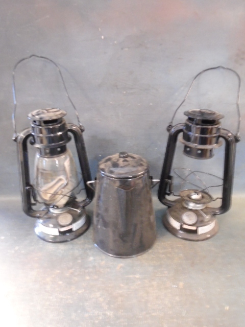 Kerosene Lanterns and Enamel Coffee Pot