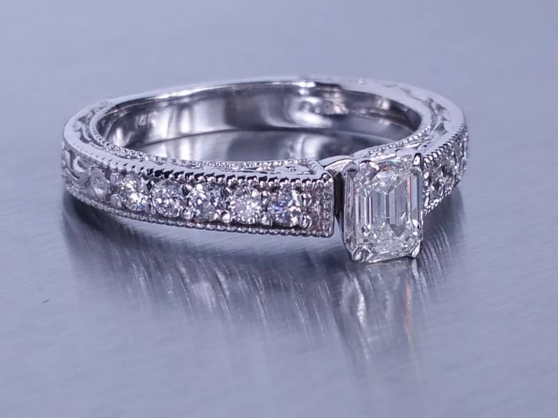 1 CT Emerald Cut Diamond Ring set in a 14k Filigree Ring - GIA Certified