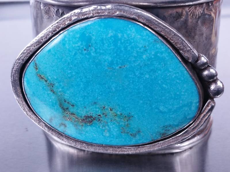 VERY LARGE Beautiful Custom Crafted Turquoise Bracelet in Sterling Silver