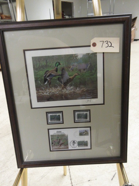 lot 732 image: FIRST NATION IRELAND DUCK STAMP, PRINT, & POSTCARD LIMITED EDITION HAND SIGNED BY JULIAN FRIERS.