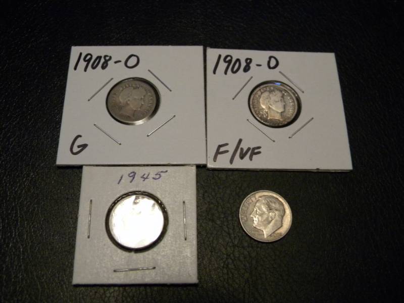 2 Barber Silver, 1 Mercury Silver & 1 Roosevelt Silver Dimes