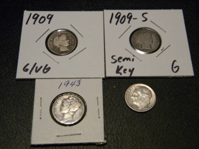 2 Barber Silver, 1 Mercury Silver & 1 Roosevelt Silver Dimes