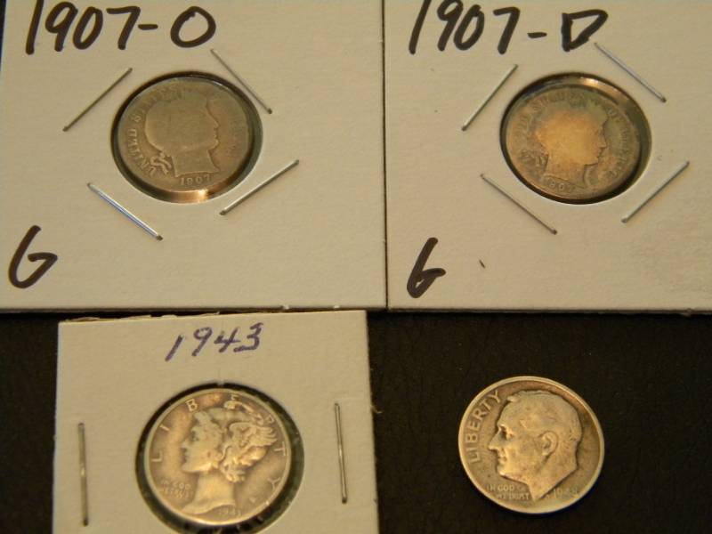 2 Barber Silver, 1 Mercury Silver & 1 Roosevelt Silver Dimes