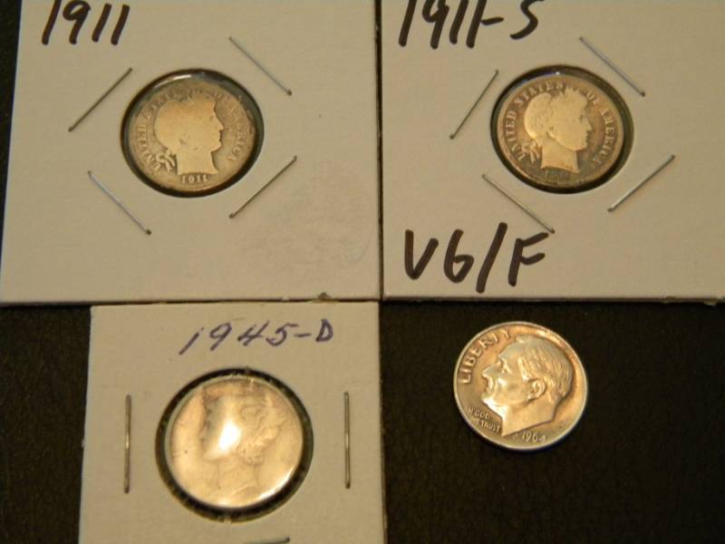 2 Barber Silver, 1 Mercury Silver & 1 Roosevelt Silver Dimes