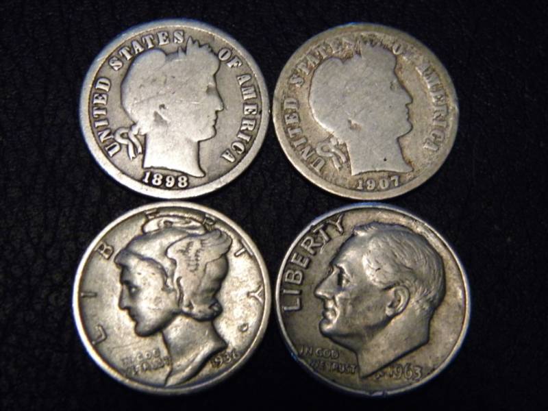 2 Barber Silver, 1 Mercury Silver & 1 Roosevelt Silver Dimes