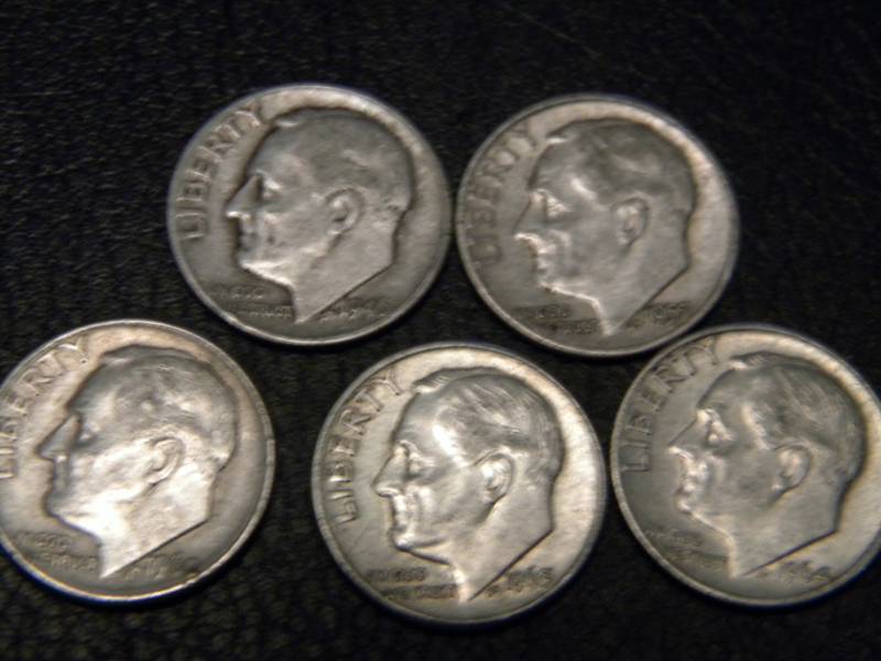 5 Roosevelt Silver Dimes