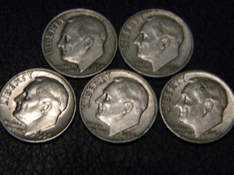 5 Roosevelt Silver Dimes