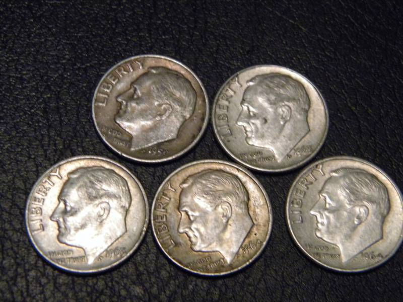5 Roosevelt Silver Dimes