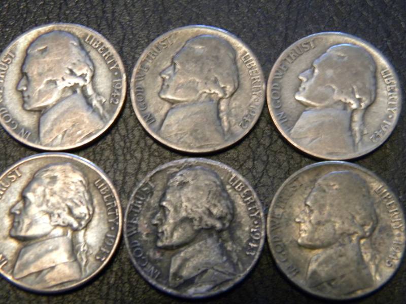 6 World War II 35% Silver Nickels