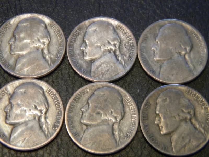 6 World War II 35% Silver Nickels