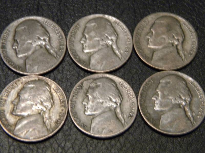 6 World War II 35% Silver Nickels