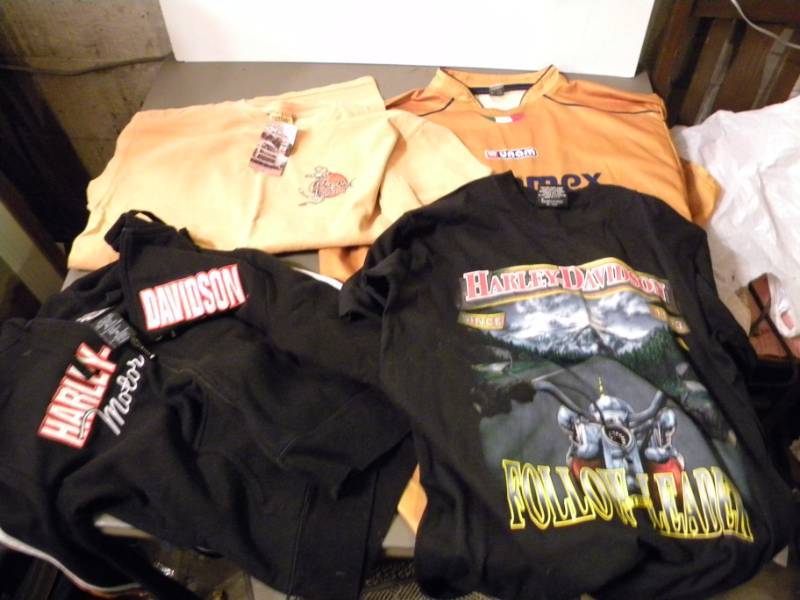 3 Shirts (one new) & a Jacket (Jacket & One Shirt are Harley- Davidson)