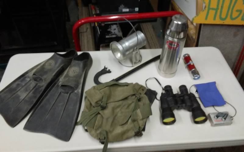 lot 6 image: Swim Fins, Binoculars, Thermos, Lights