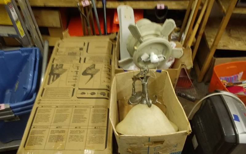 lot 10 image: Pair Of Matching Ceiling Fans, Chandelier, Baby Changing Table