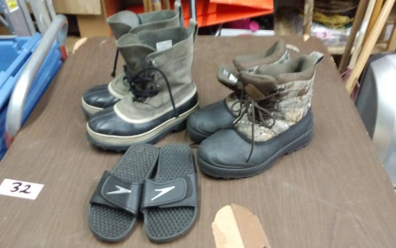lot 13 image: 2-Pair Boots (Size 8), Sandals Size 3