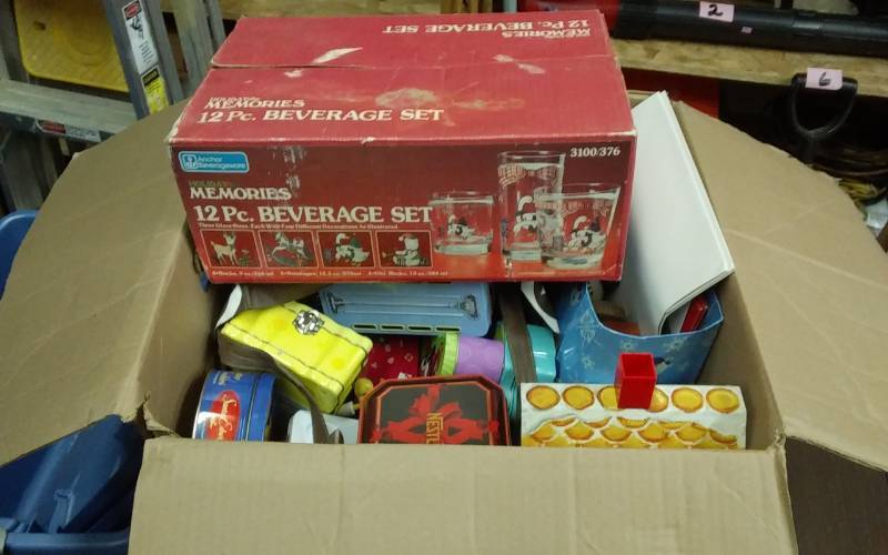 lot 15 image: 12-Piece Christmas Beverage Set, Tins, Other Christmas Related