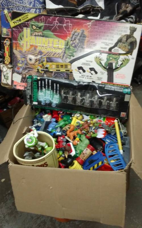 lot 23 image: Box Lot Of Boys Toys - Trucks, Dinosaurs, Action Figures