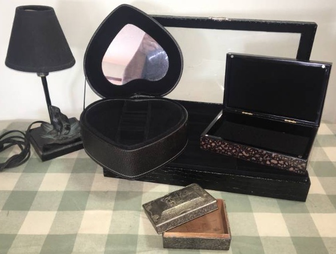 Jewelry Boxes and Desk Lamp