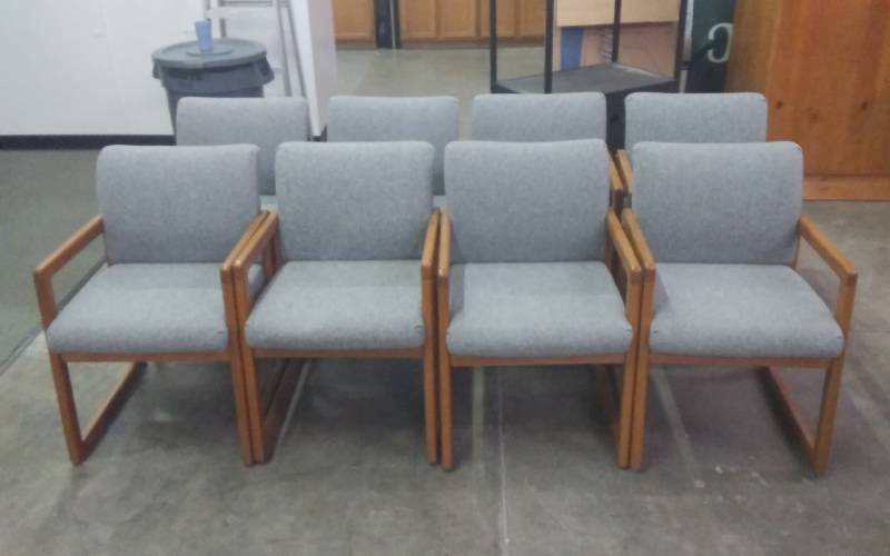 Lot Of 8-Light Gray Chairs With Wood Frame