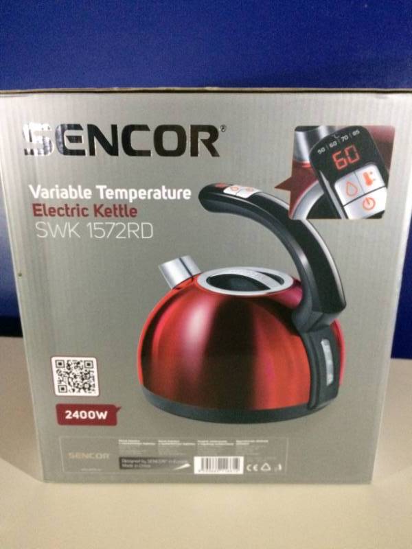 lot 11 image: NEW Sencor SWK 1572RD Electric Intelligent Fast Boil Kettle with Variable Temperature Control - US ELECTRIC ADAPTER INCLUDED
