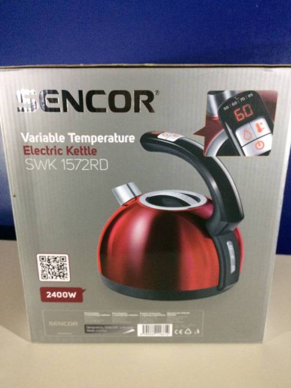 lot 12 image: NEW Sencor SWK 1572RD Electric Intelligent Fast Boil Kettle with Variable Temperature Control - US ELECTRIC ADAPTER INCLUDED