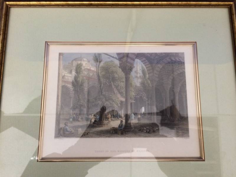 lot 25 image: Frame & Matted Print Court of the Mosque of Bajazet&nbspArtist William Henry Bartlett (1809-1854)&nbspEngraver T. Higham.&nbspSize&nbsp12 x 14 Excellent Condition