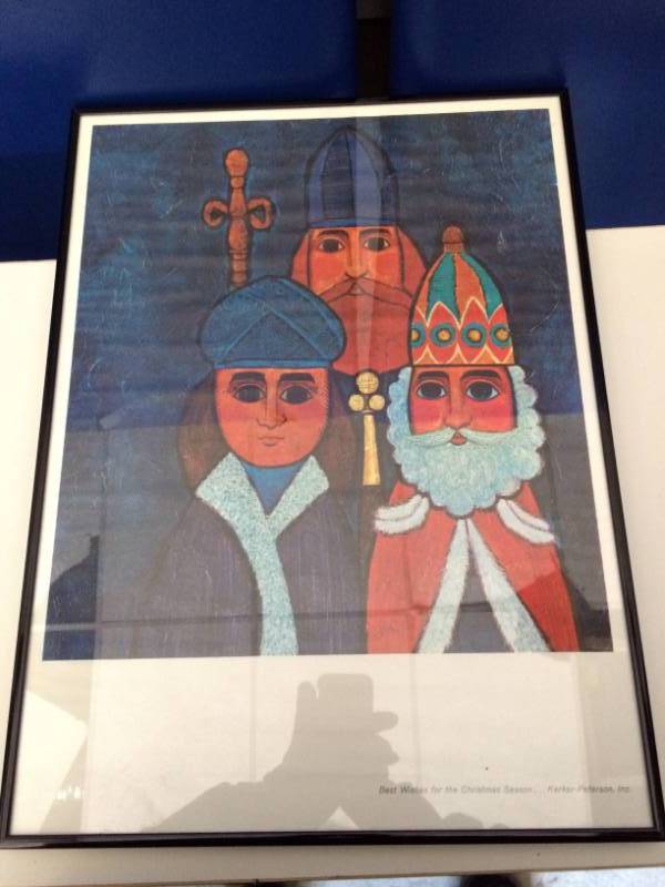 lot 27 image: Fun Christmas Print 3 Wise-men Marked Best Wishes For The Christmas Season - Size&nbsp19.75 x 14.5 Excellent Condition