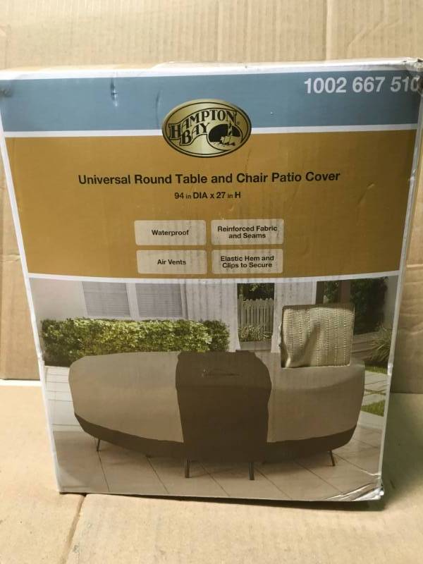 lot 4 image: Hampton Bay Patio Round Table with Chair Cove open box in like new condition