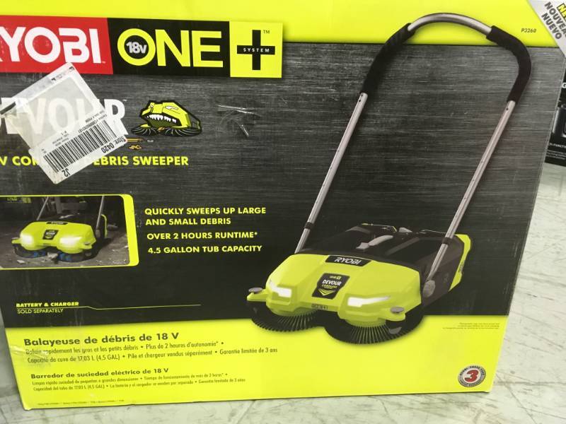 lot 11 image: Ryobi 18-Volt ONE 4.5 Gal. DEVOUR Debris Sweeper (Tool-Only) not used