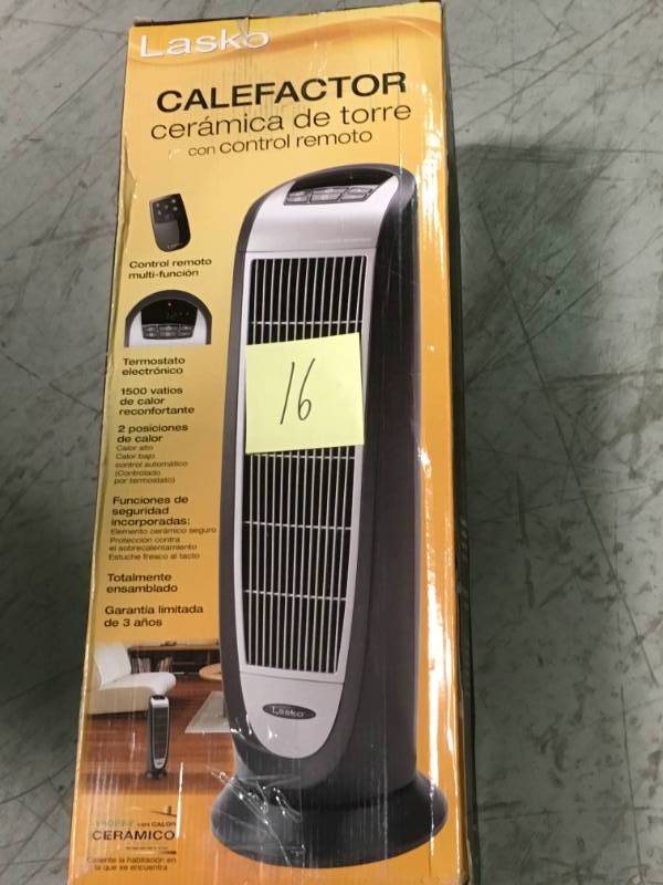 lot 16 image: Lasko 5160 DGTL Cera Tower Heater open box in like new condition