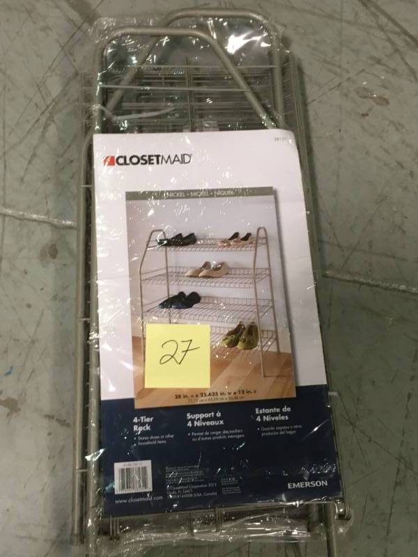 lot 27 image: ClosetMaid 3-Tier Shoe Rack 506300 not used
